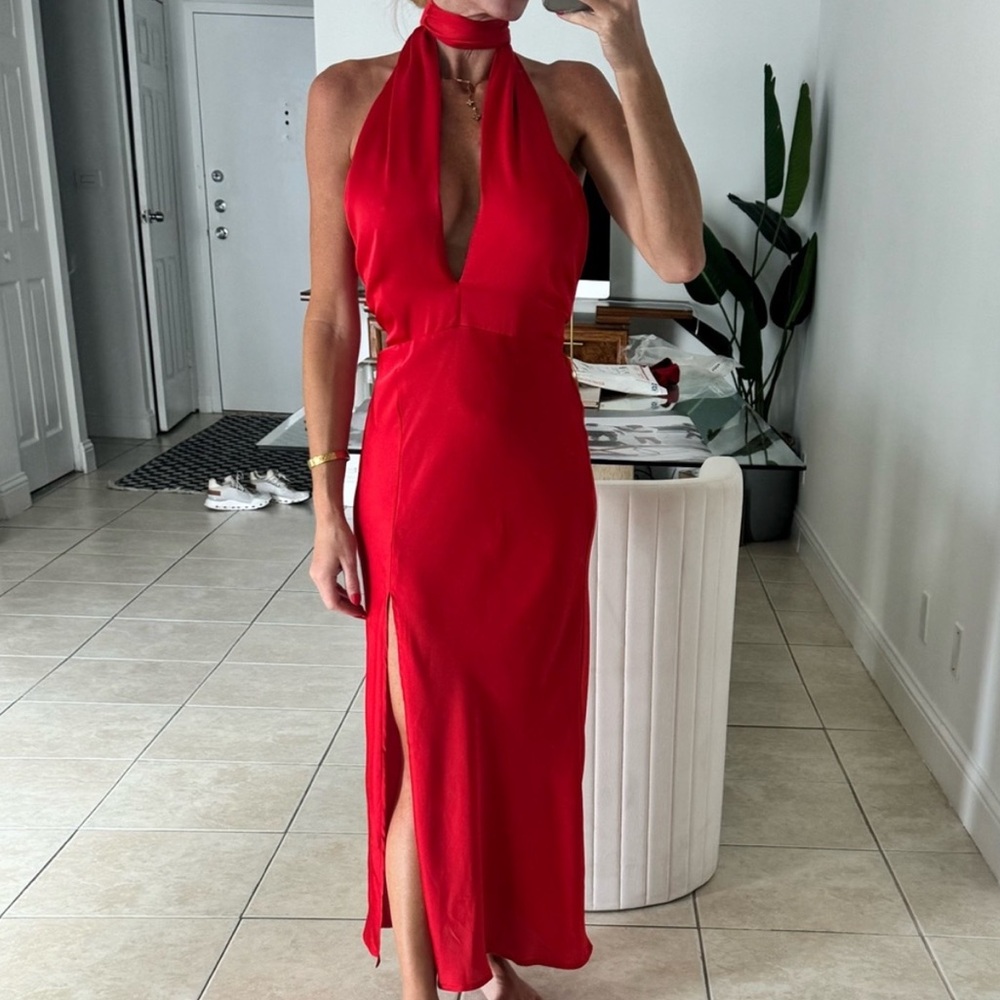 Hello Molly Allowing Luxury Halter Maxi Dress in Red - Size 4